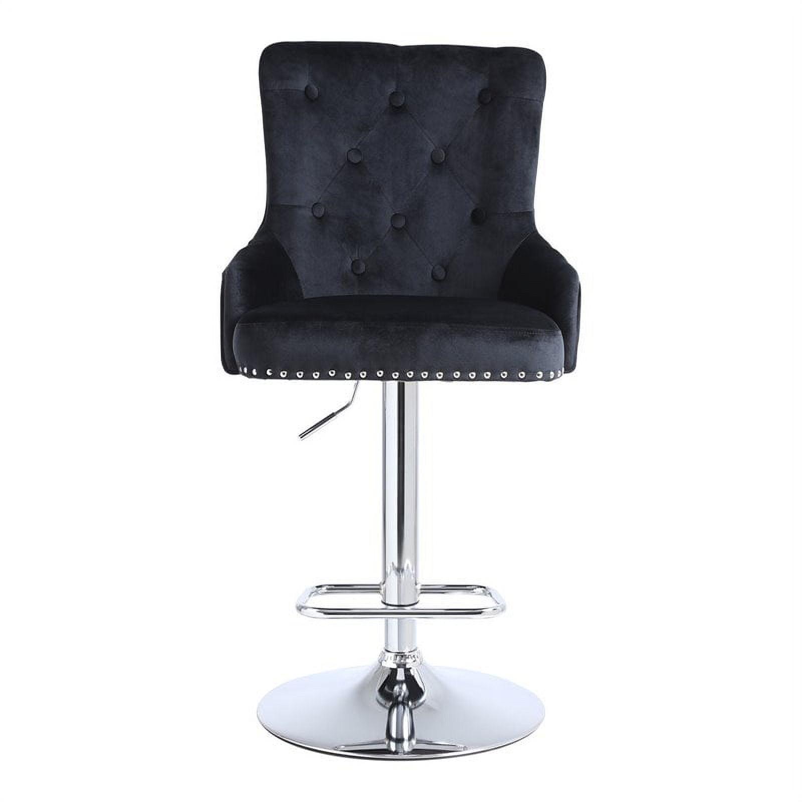 Adjustable Swivel Velvet Bar Stool with Metal Base - Black