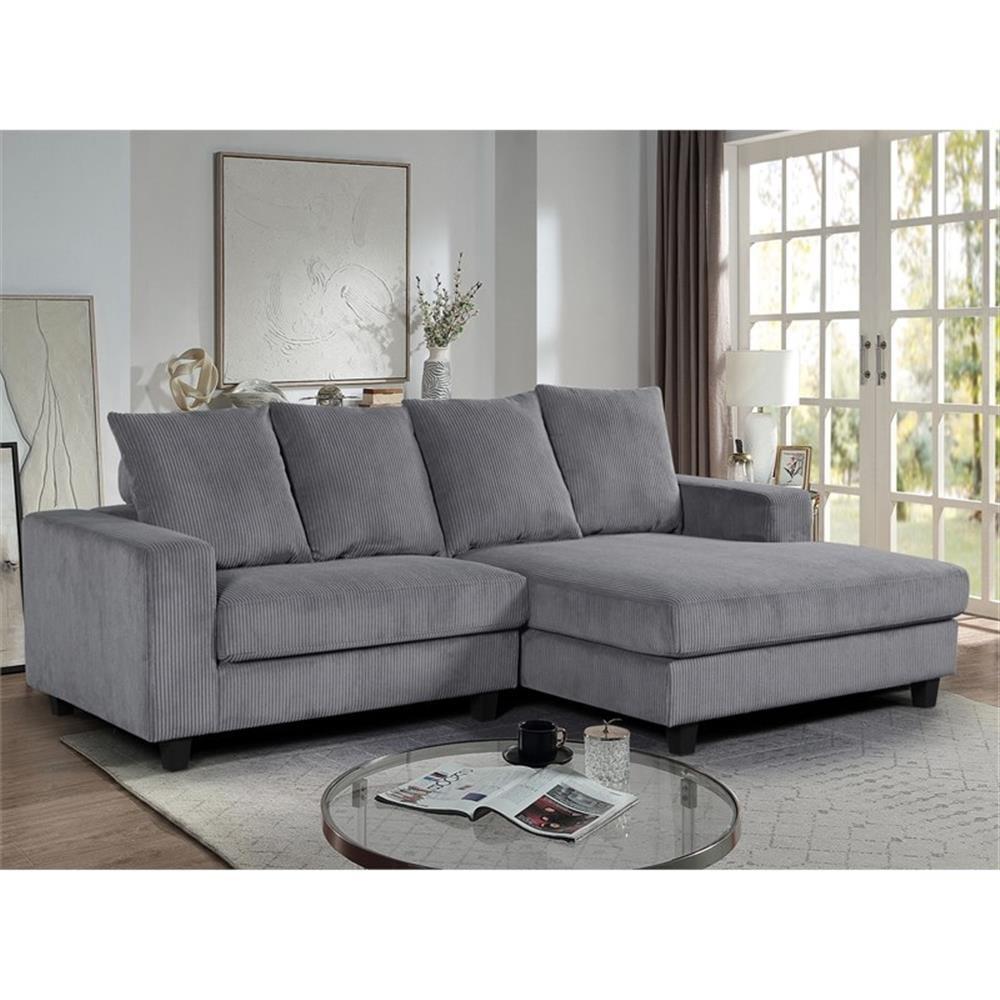 Gray Corduroy Fabric Sectional Sleeper Sofa with Chaise