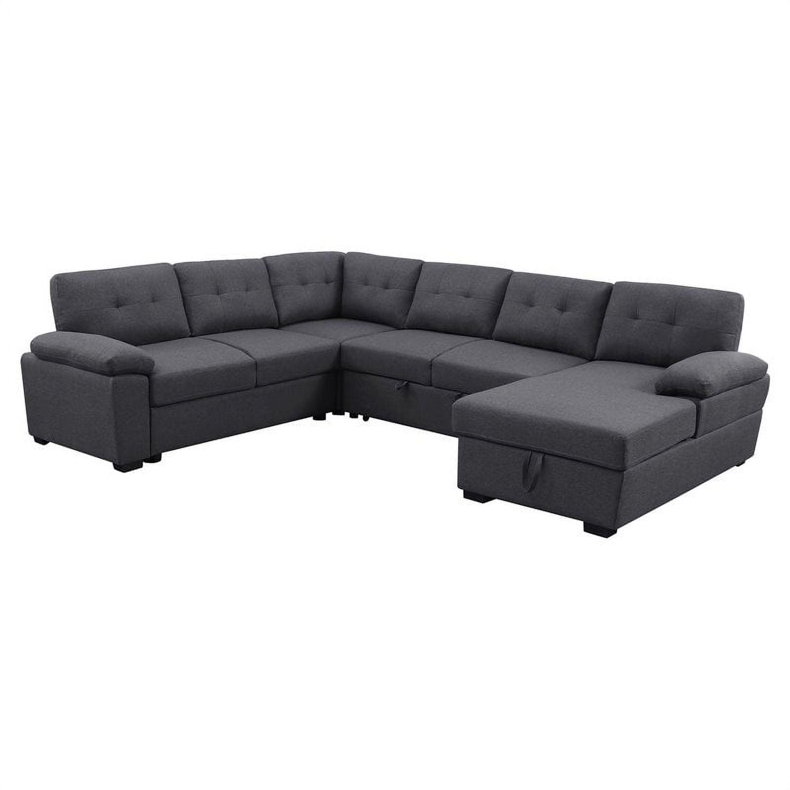 Gray Fabric Tufted Full Sectional Sofa with Storage