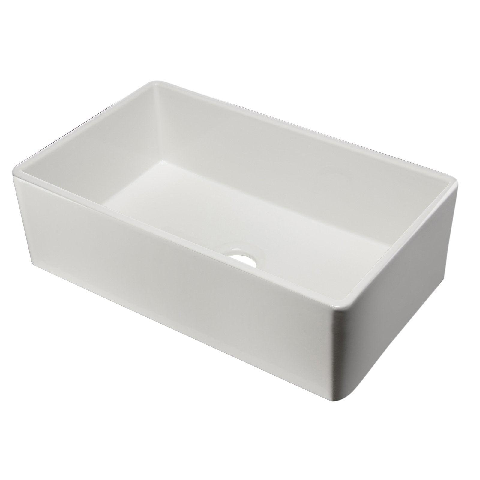 33'' White Fireclay Farmhouse Drop-In Single Bowl Sink