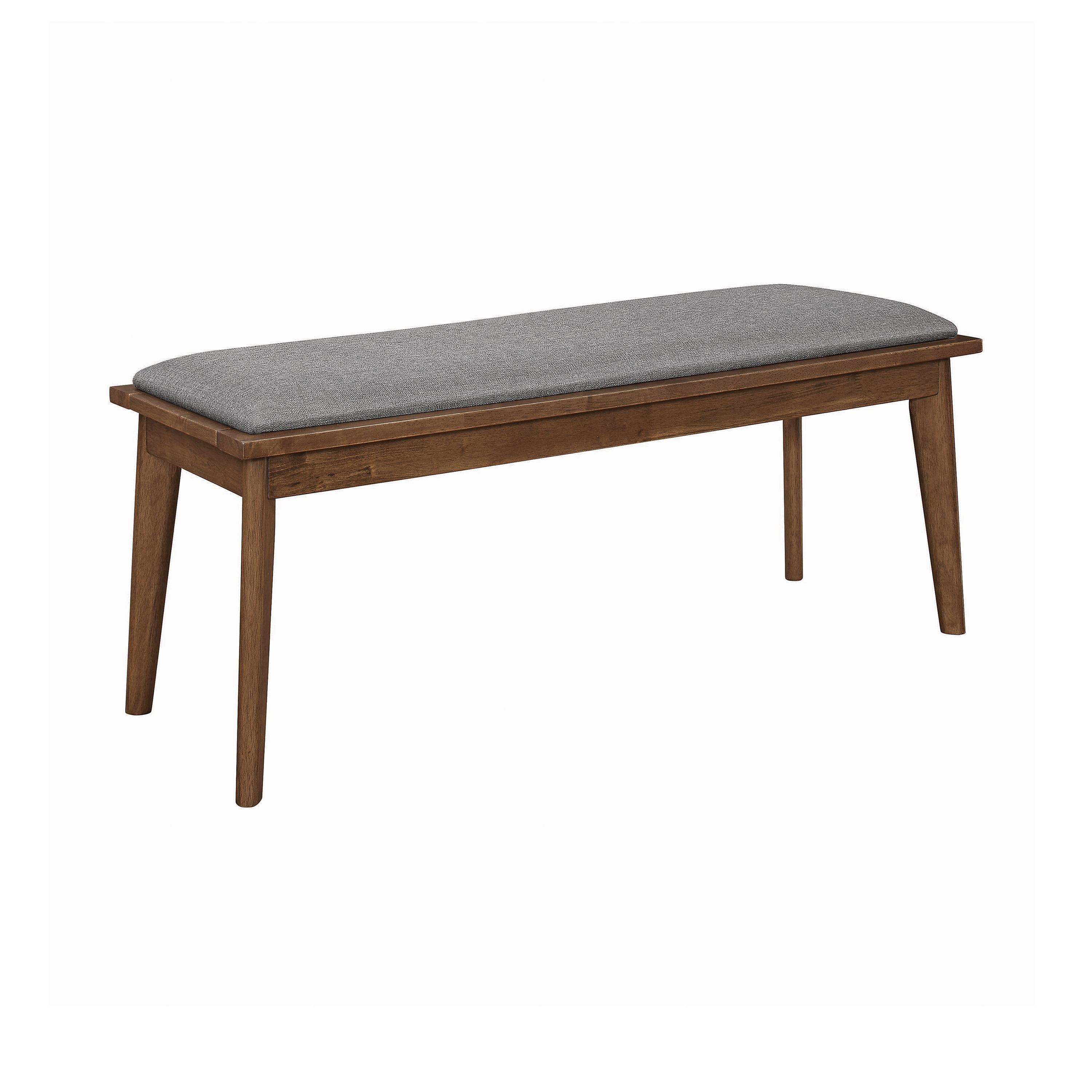 Retro-Inspired Gray Upholstered Dining Bench with Natural Walnut Legs