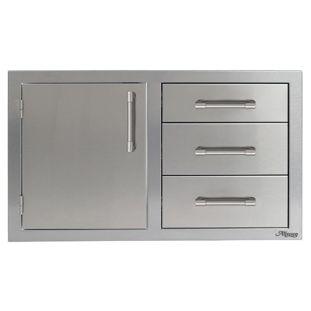 32-Inch Stainless Steel Left-Hinged Soft-Close Door and Triple Drawer Combo