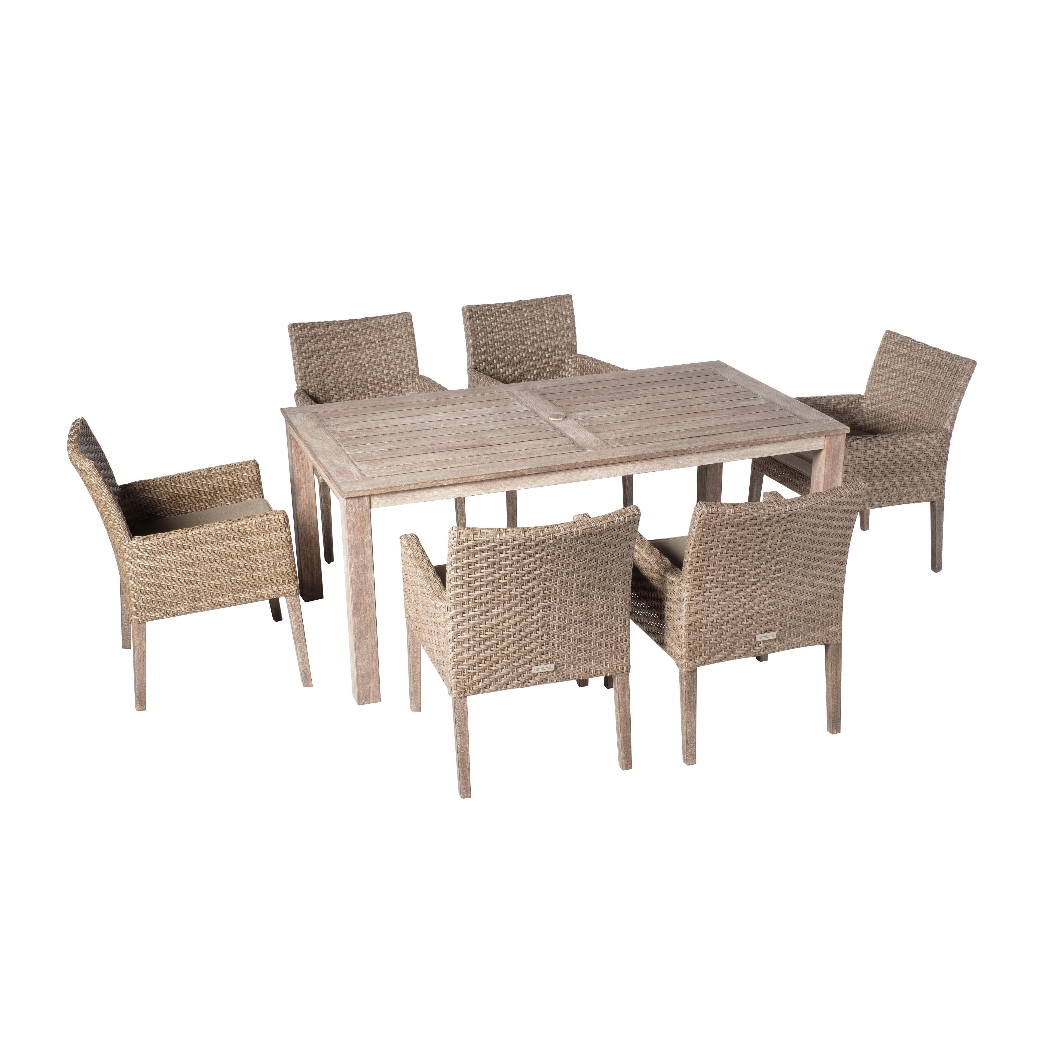 Alfresco Home Cornwall 7Pc Wicker and Wood Patio Dining Set Degas/Vintage Patina