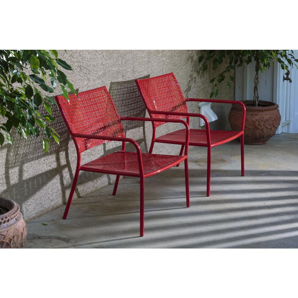 Cherry Red Wrought Iron Low Profile Patio Chairs, Set of 2