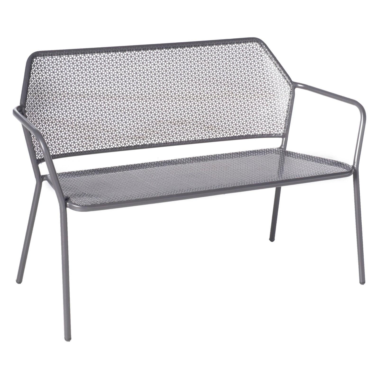 Gray Iron Outdoor Patio Bench with Mesh Design