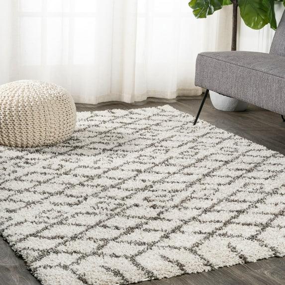 3'x5' Algaida Moroccan Diamond Shag Area Rug, Beige/Dark Gray - JONATHAN Y