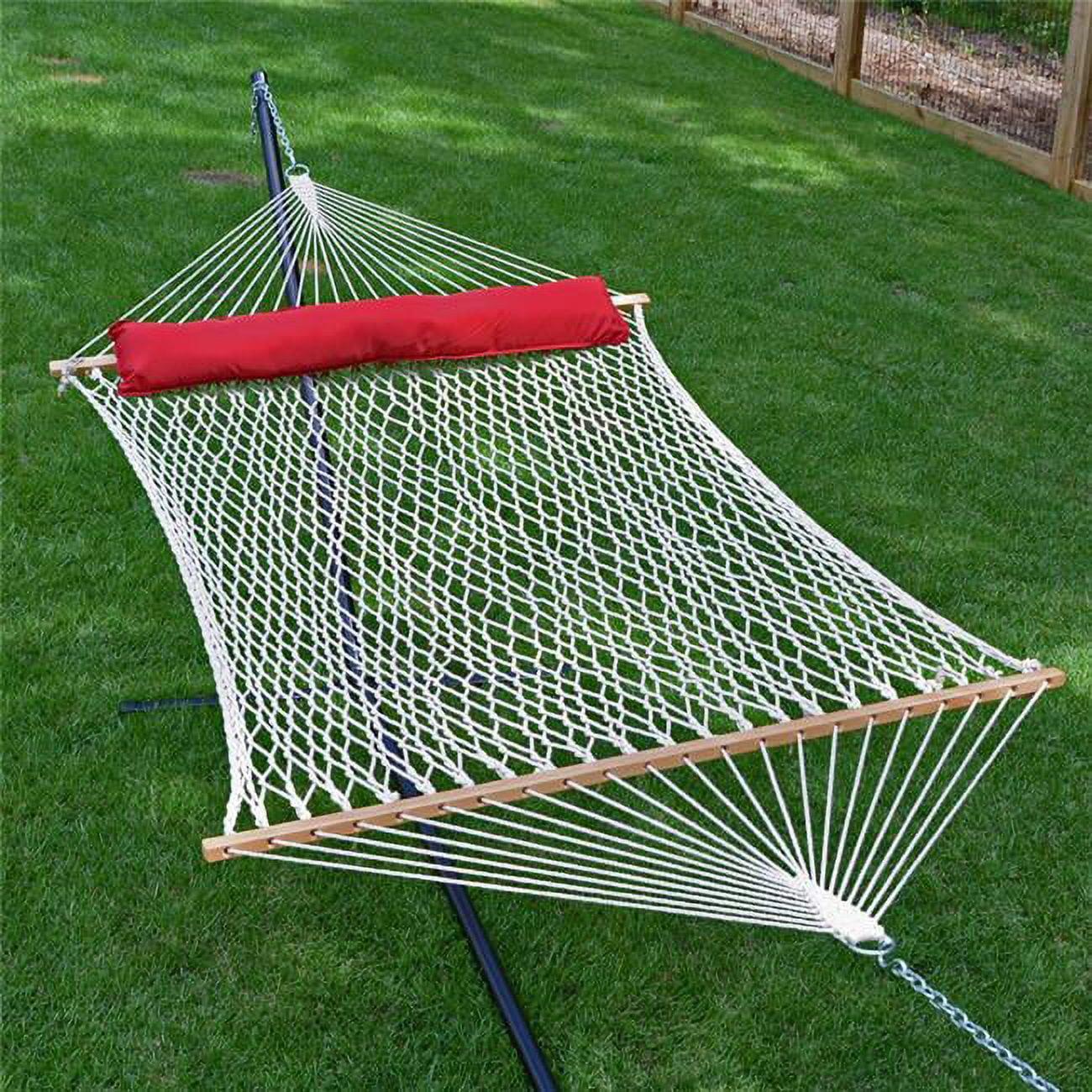 Algoma 13' White Cotton Rope Hammock with Red Pillow