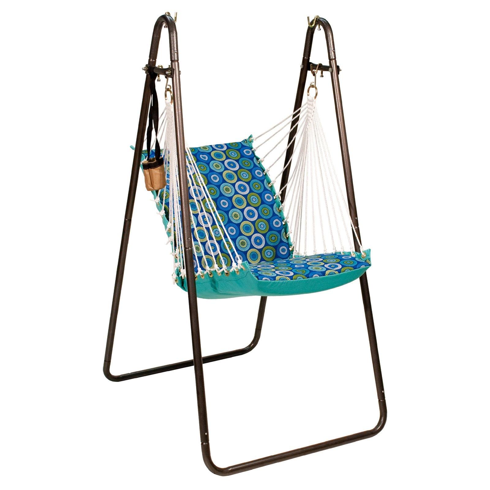 Jax Lagoon Blue Hanging Chair with Cushions and Stand