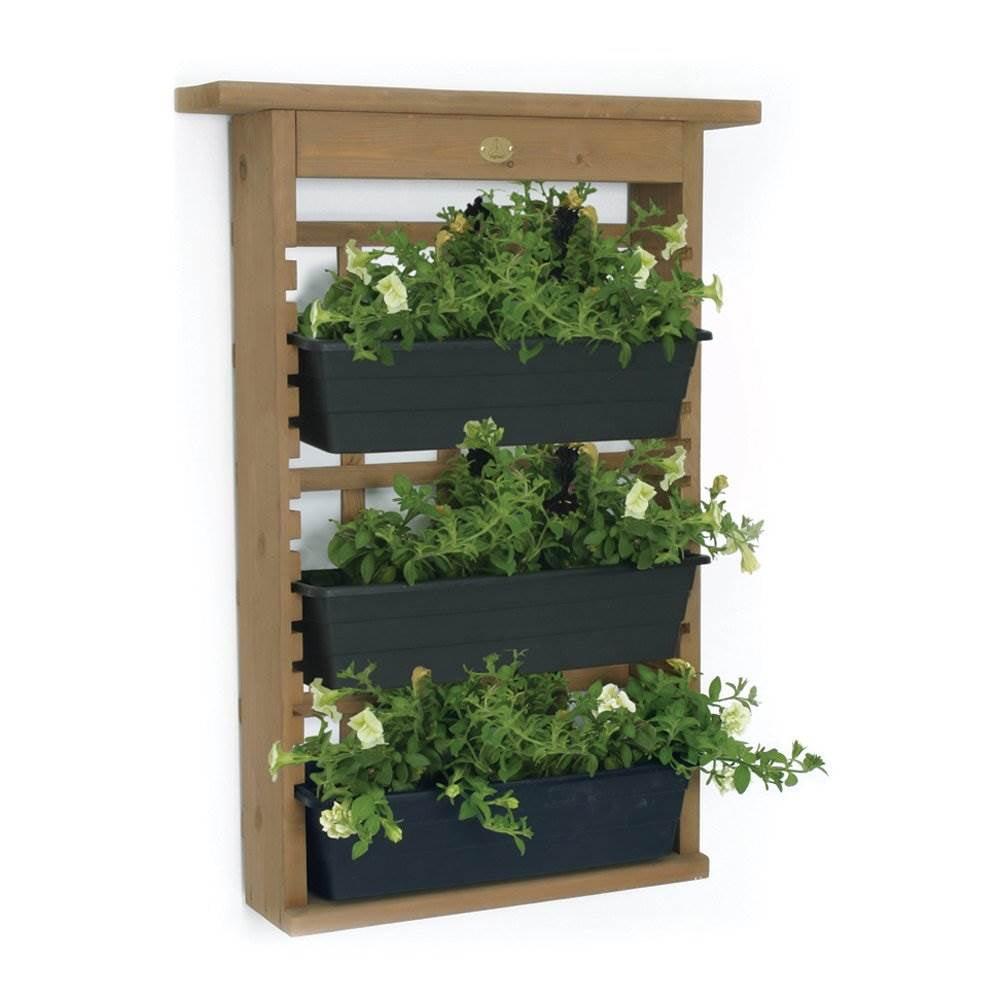 Algreen Gardenview Decorative Indoor or Outdoor Trellis with 3 Vertical Wall Hanging Planters with Drain Plugs for Flowers, Herbs, and Succulents