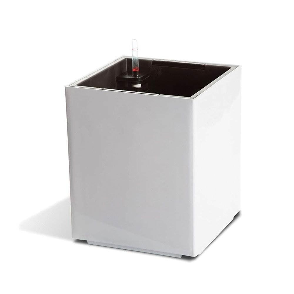 White Glossy Medium Self-Watering Square Planter