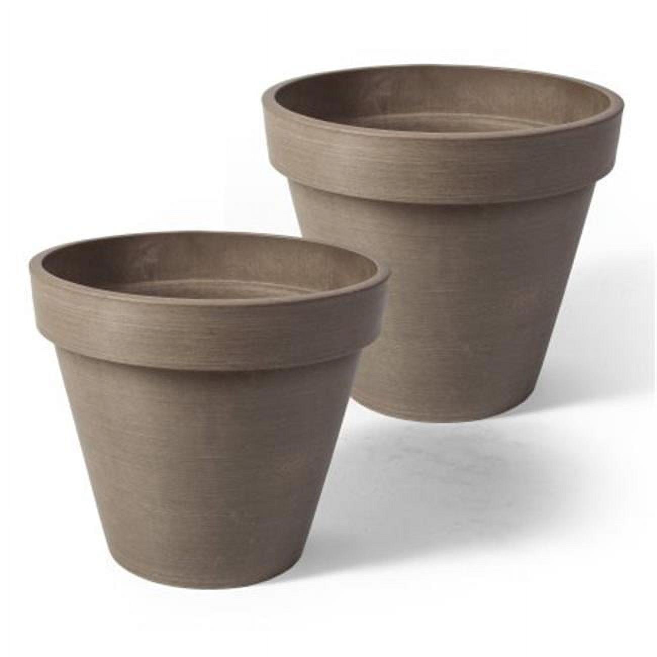 Valencia 10" Textured Taupe Round Composite Resin Planter Set