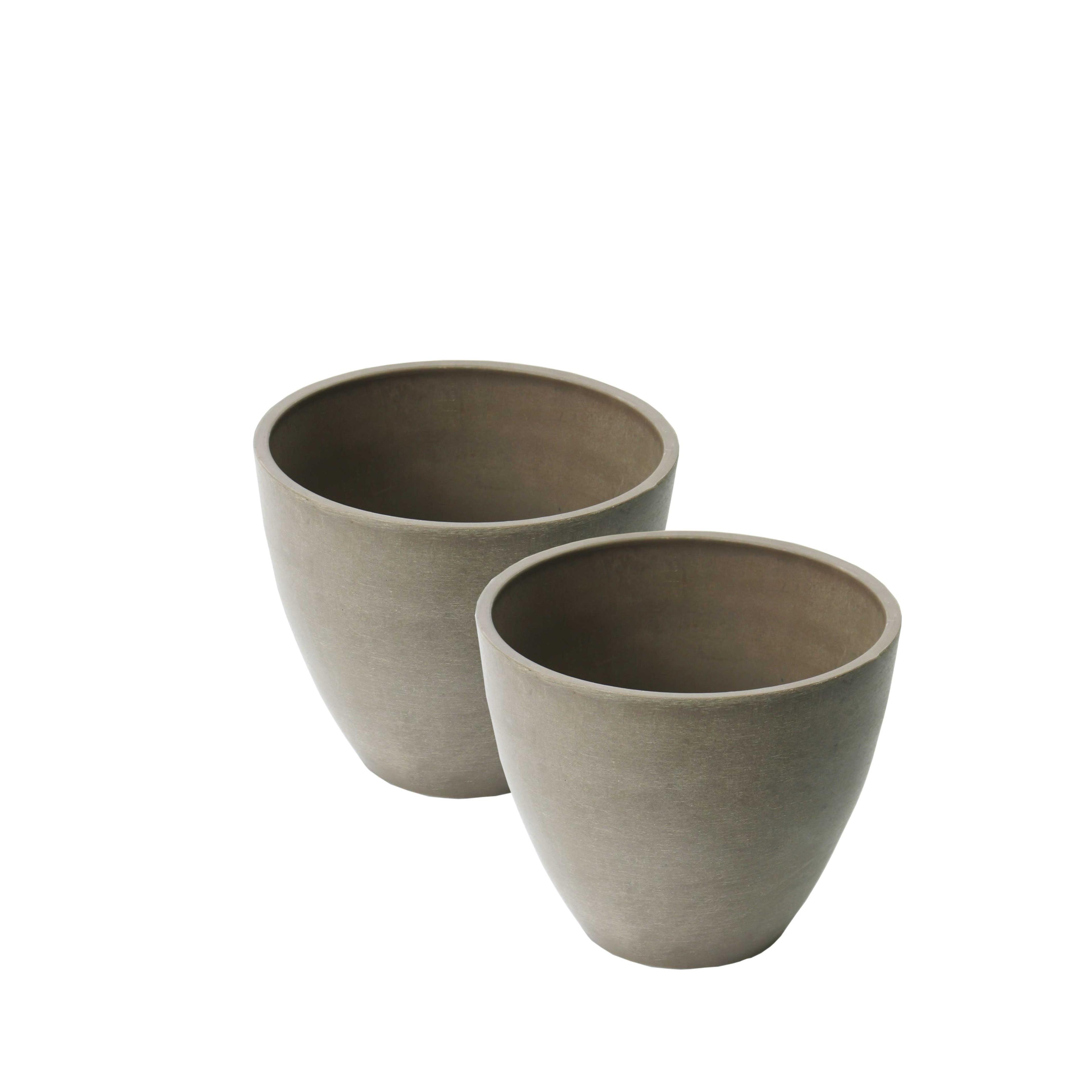 Taupe Round Composite Resin Outdoor Planters, 10-Inch, Set of 2