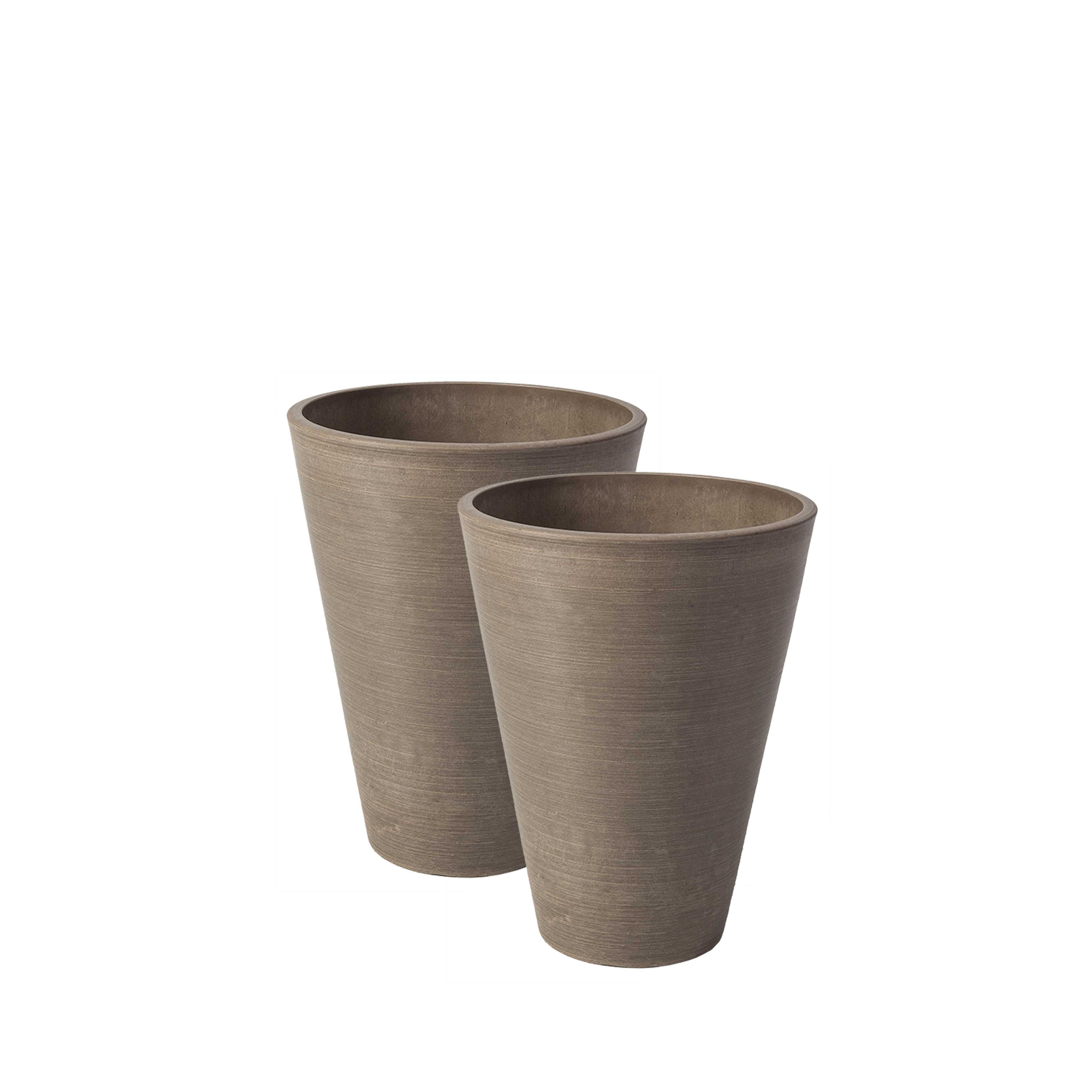 Taupe Composite Resin Round Taper Planters, 10-Inch Diameter, 2-Pack