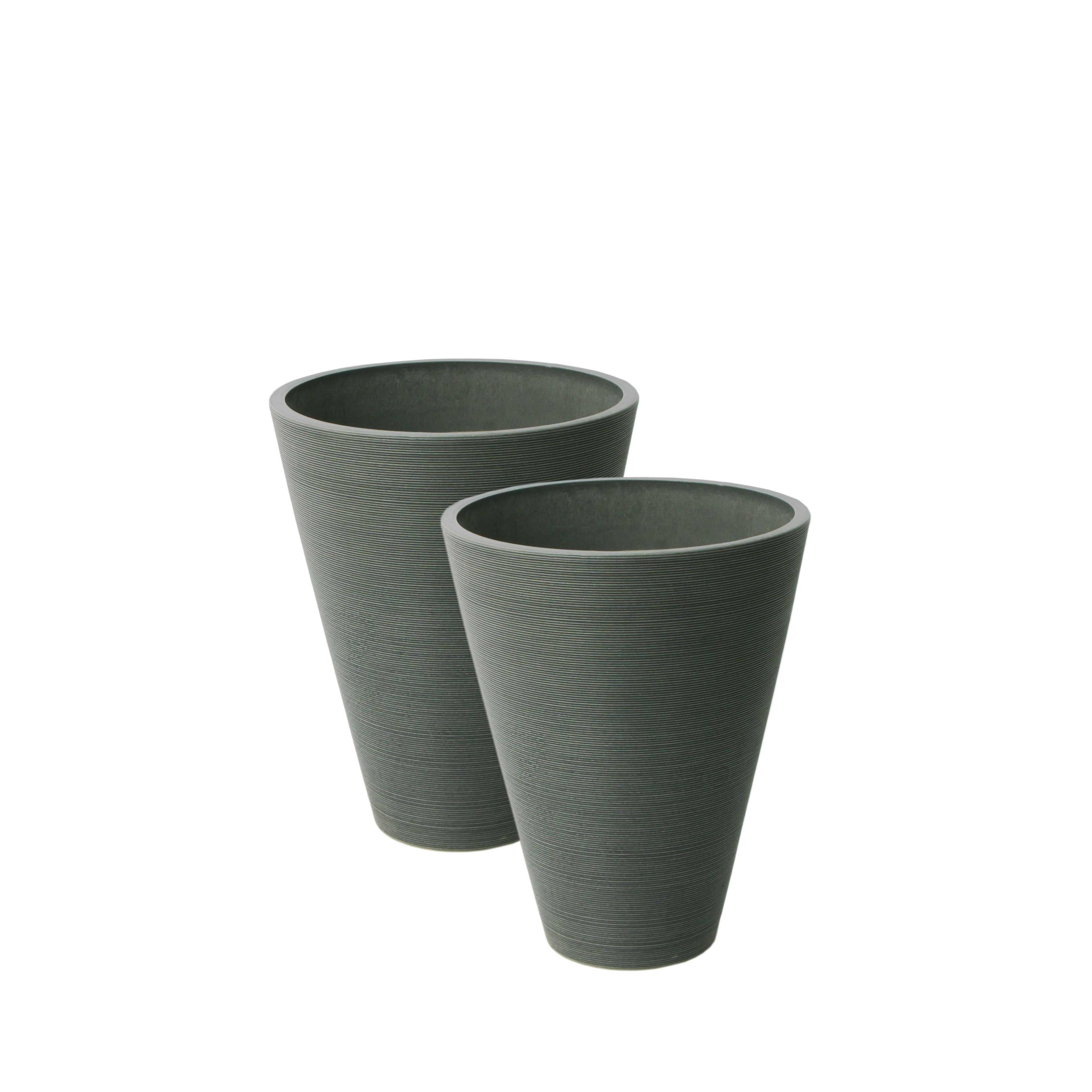 Charcoal Gray Round Taper Ribbed Outdoor Planter Set