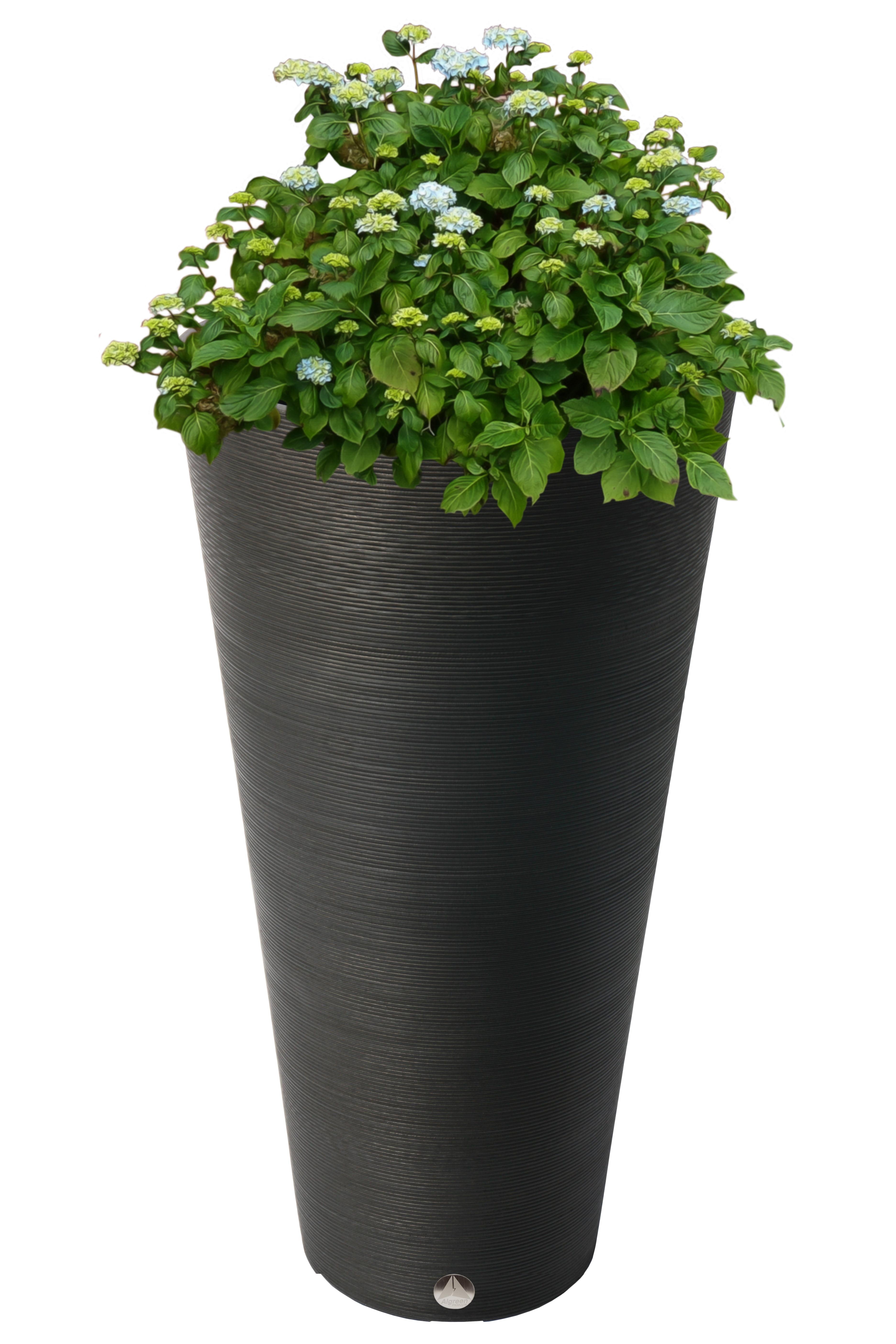 Large Black Ribbed Composite Resin Outdoor Planter