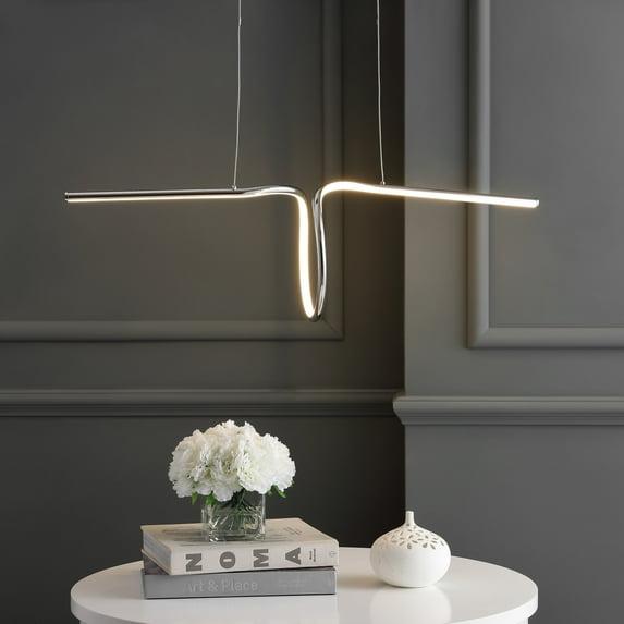JONATHAN Y Ali 34.5" Dimmable Adjustable Integrated LED Metal Linear Pendant, Chrome