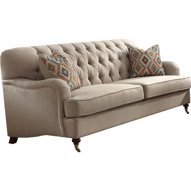 Alianza Classic Tufted Linen Reclining Sofa with Cup Holder in Beige