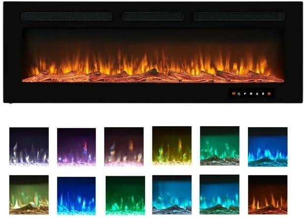 Alice 30" Electric Fireplace Inserts Recessed, Wall Mounted Fireplace LED Fireplace Heater with 12 Flame Colors, Touch Screen, Remote Control, Timer, Logset & Crystal Stones 500W/1500W - 30 inches