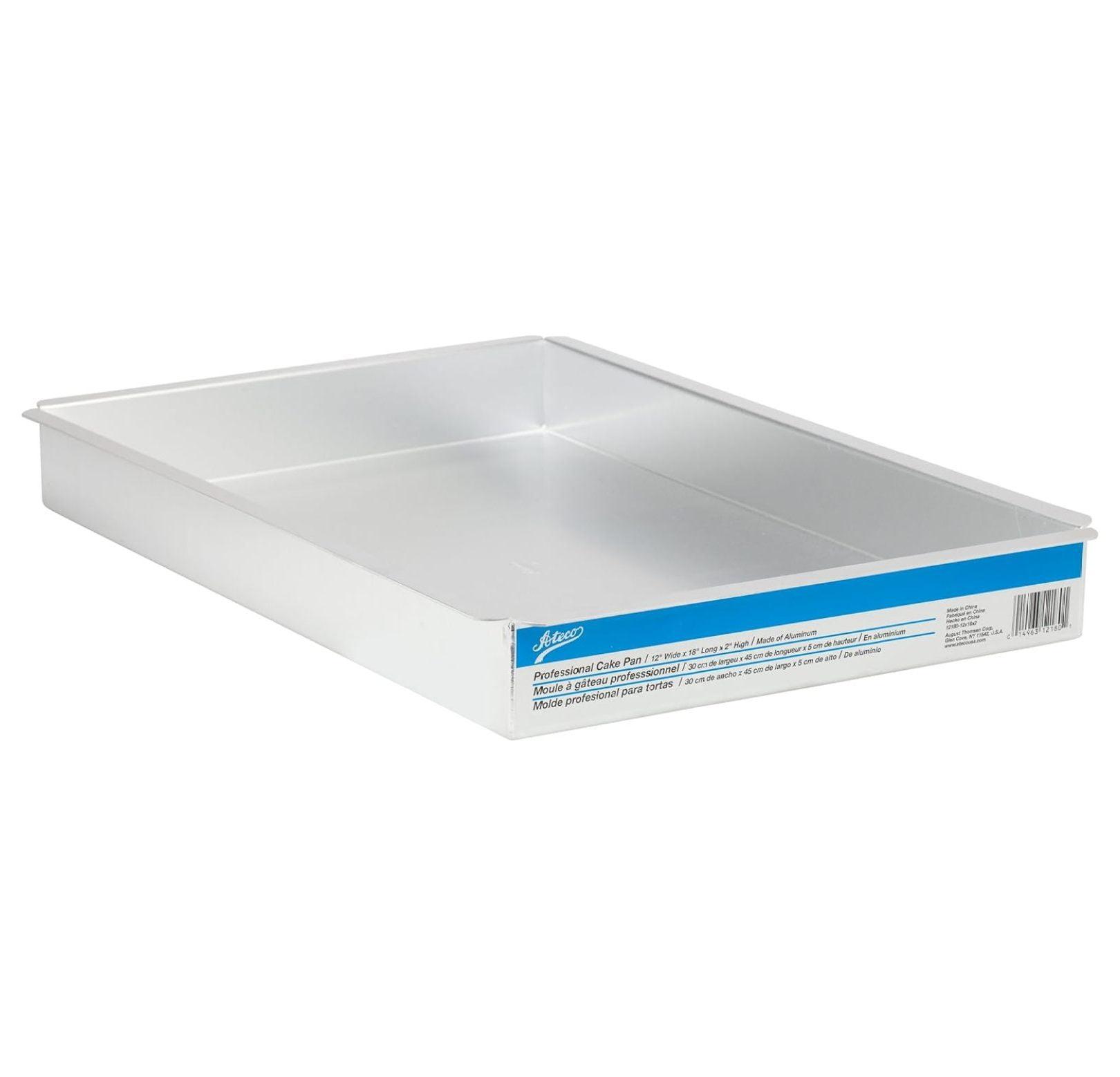 Professional Aluminum Rectangular Cake Pan, 12x18x2 Inches, Silver