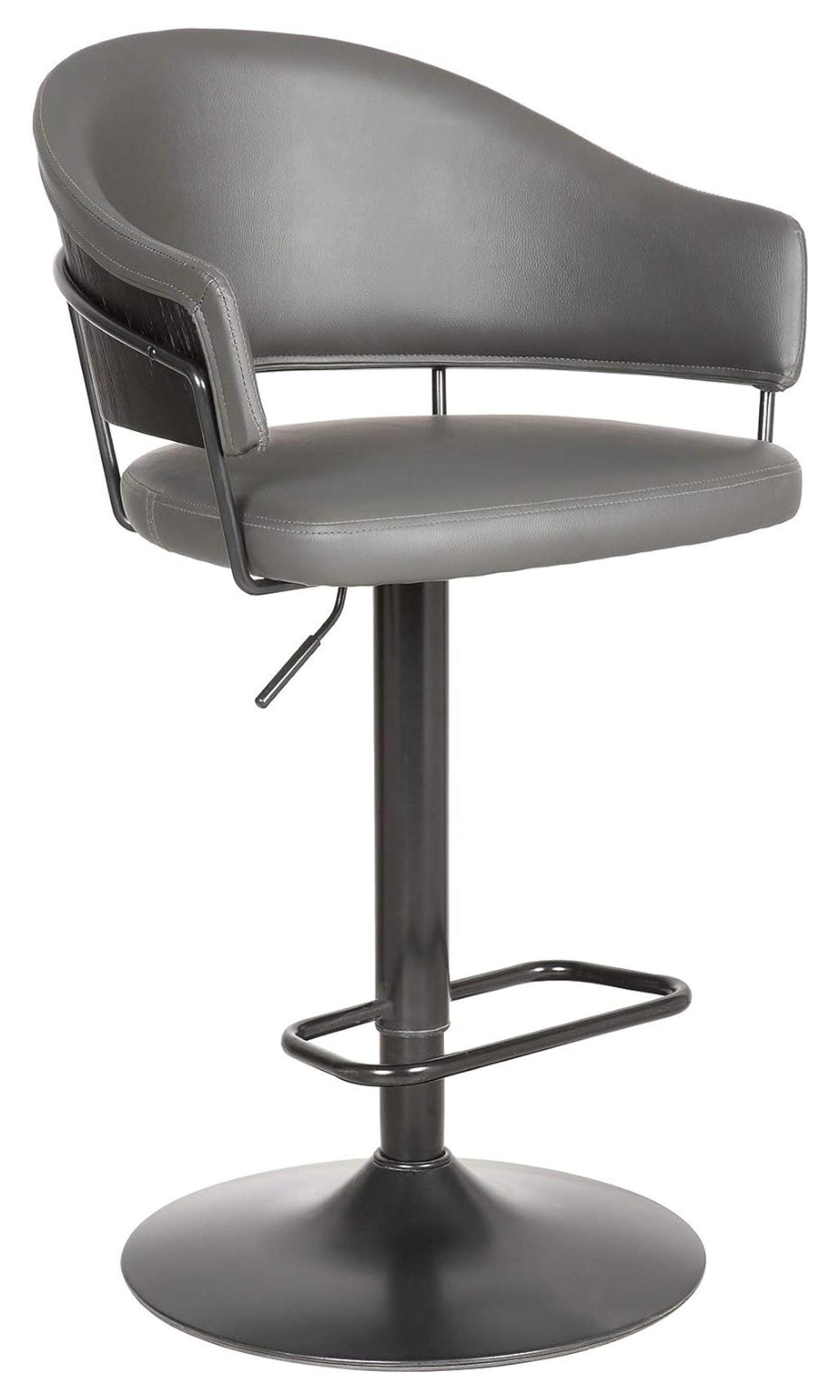 Gray Faux Leather Adjustable Swivel Barstool with Black Metal Base