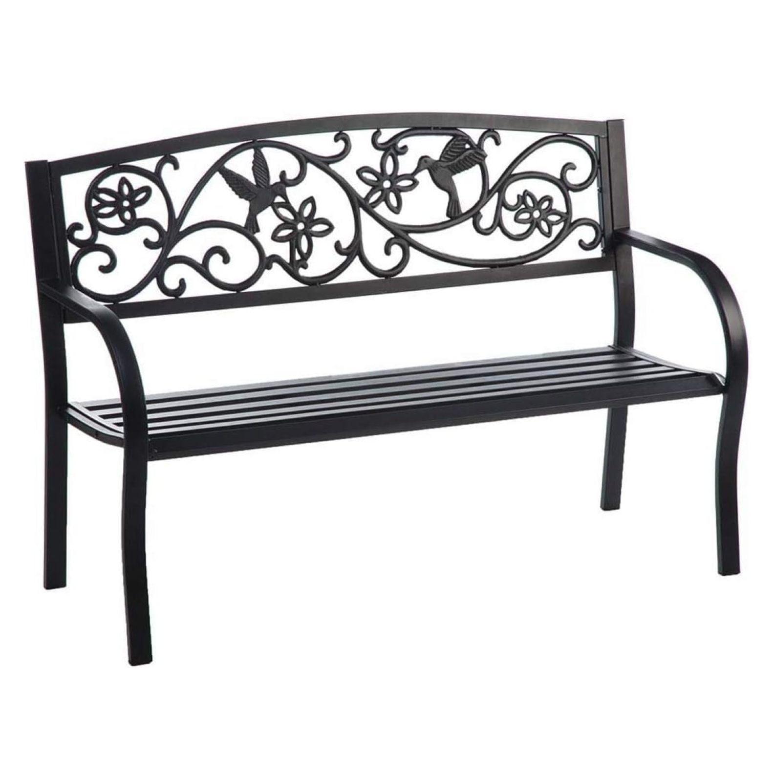 Evergreen Hummingbird Metal Garden Bench - Black