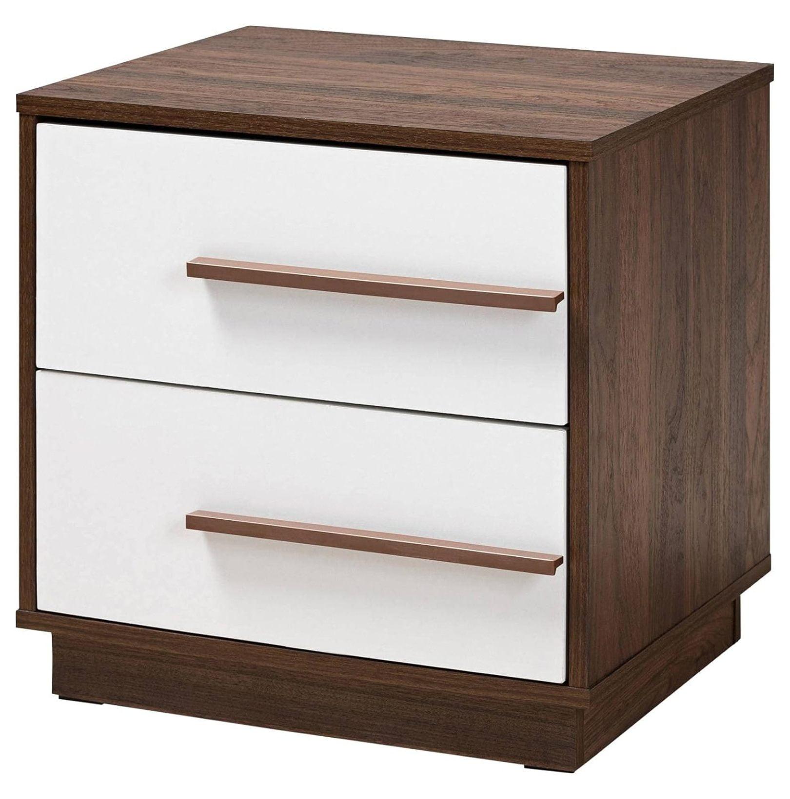 Contemporary Mette 2-Drawer Nightstand in Walnut and White