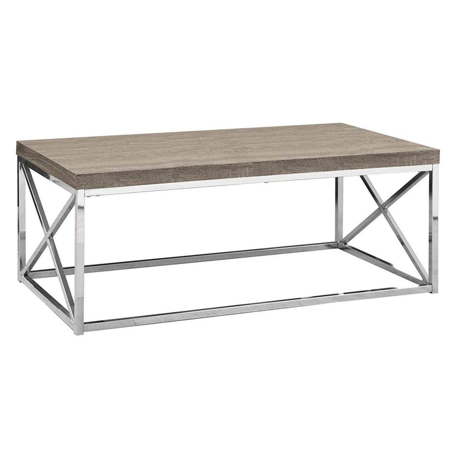 Monarch Dark Taupe Wood-Look Finish Chrome Metal Contemporary Style Coffee Table