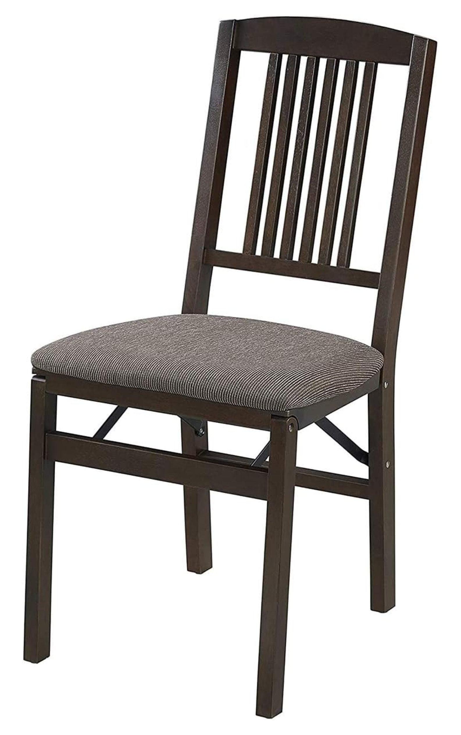 Espresso Wood Upholstered Folding Chair Set, 2-Pack