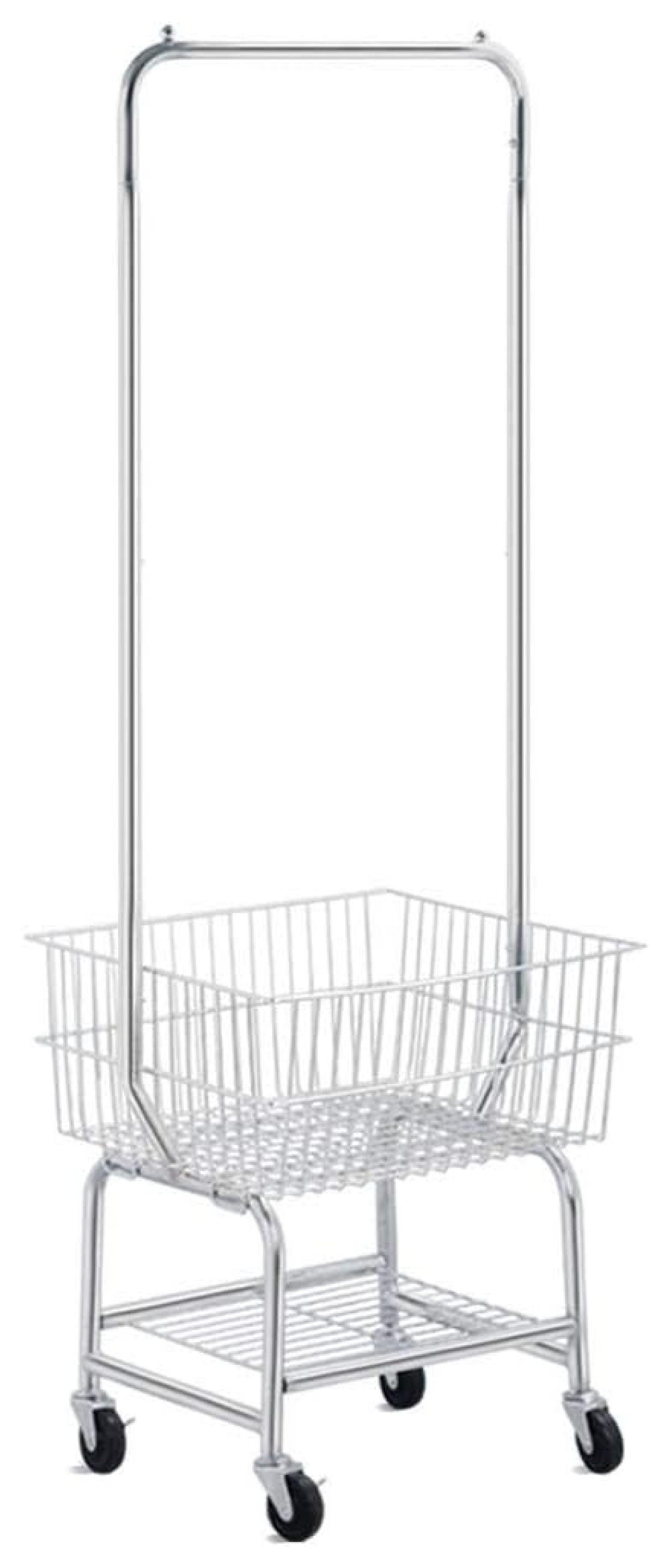 Alieon Standard Commerical Laundry Bulter Rolling Laundry Cart with Hanging Bar, Silver