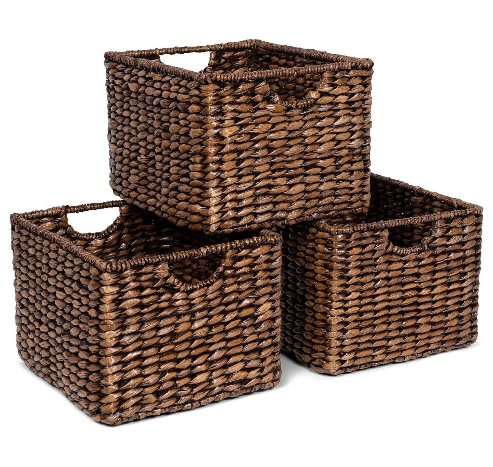 Handwoven Seagrass Rectangular Storage Baskets with Handles - Set of 3