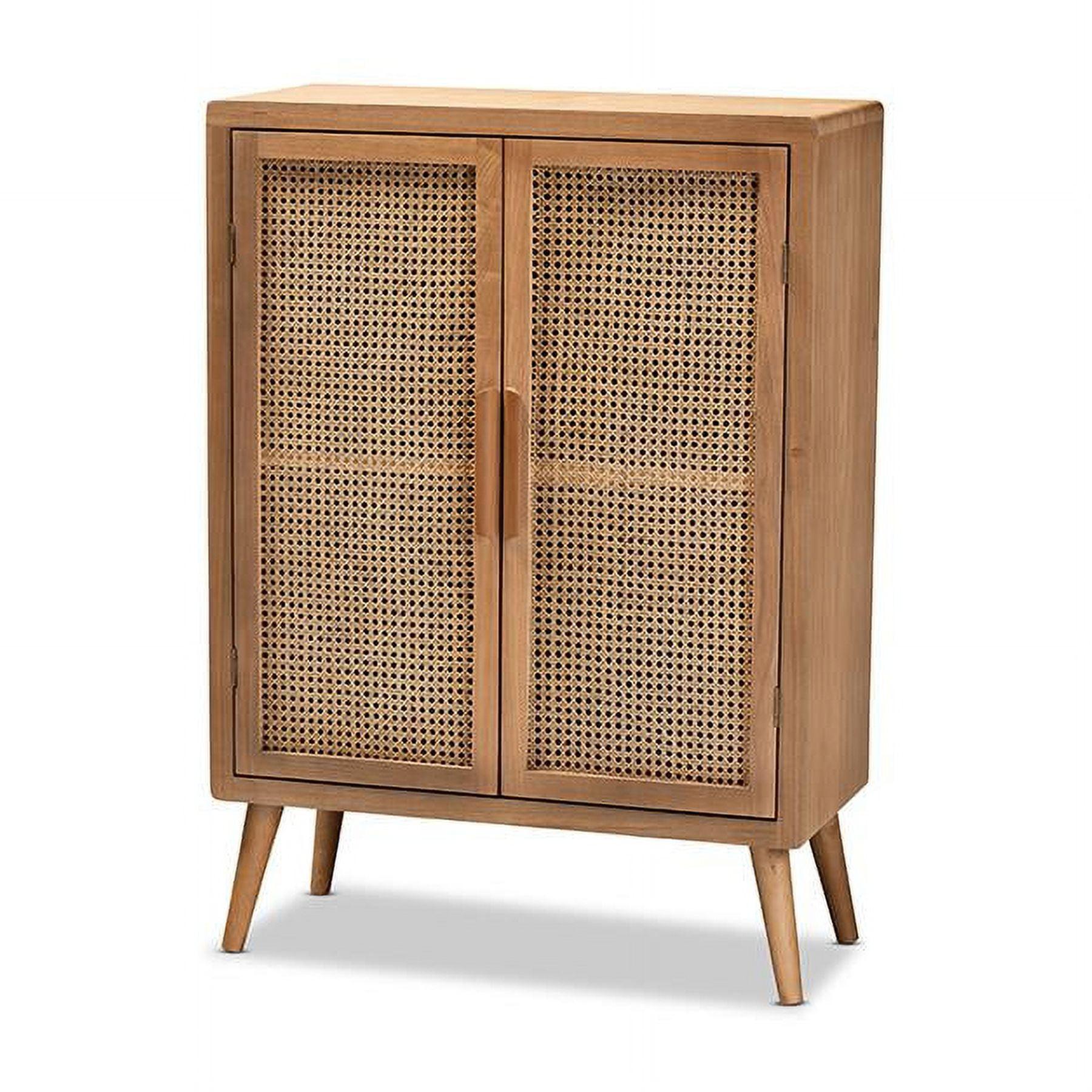 Alina Wood and Rattan 2 Door Accent Storage Cabinet Oak - Baxton Studio: Bohemian Style, Fixed Shelves, No Assembly Required