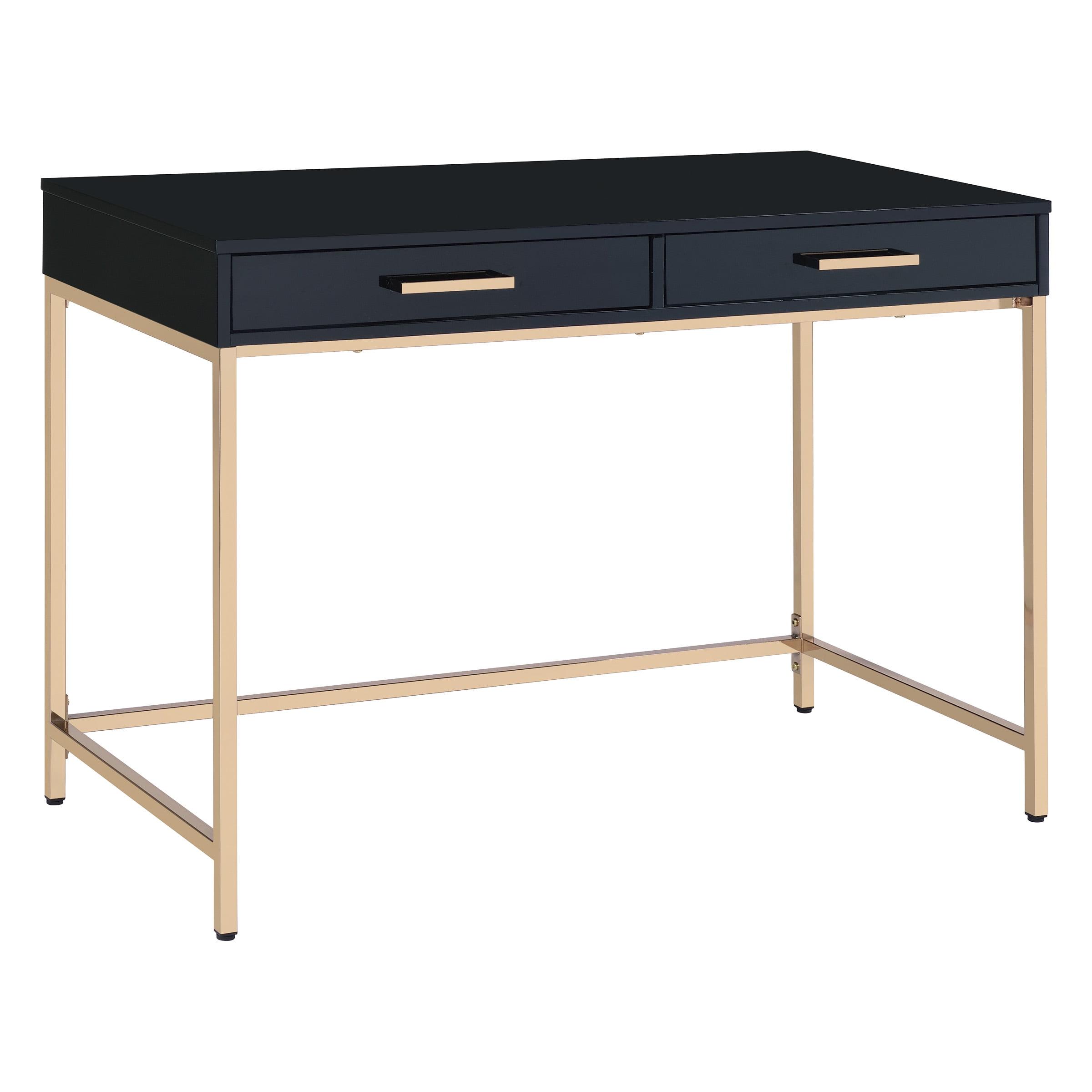 Alios Black Gloss Desk with Gold Frame and Drawers