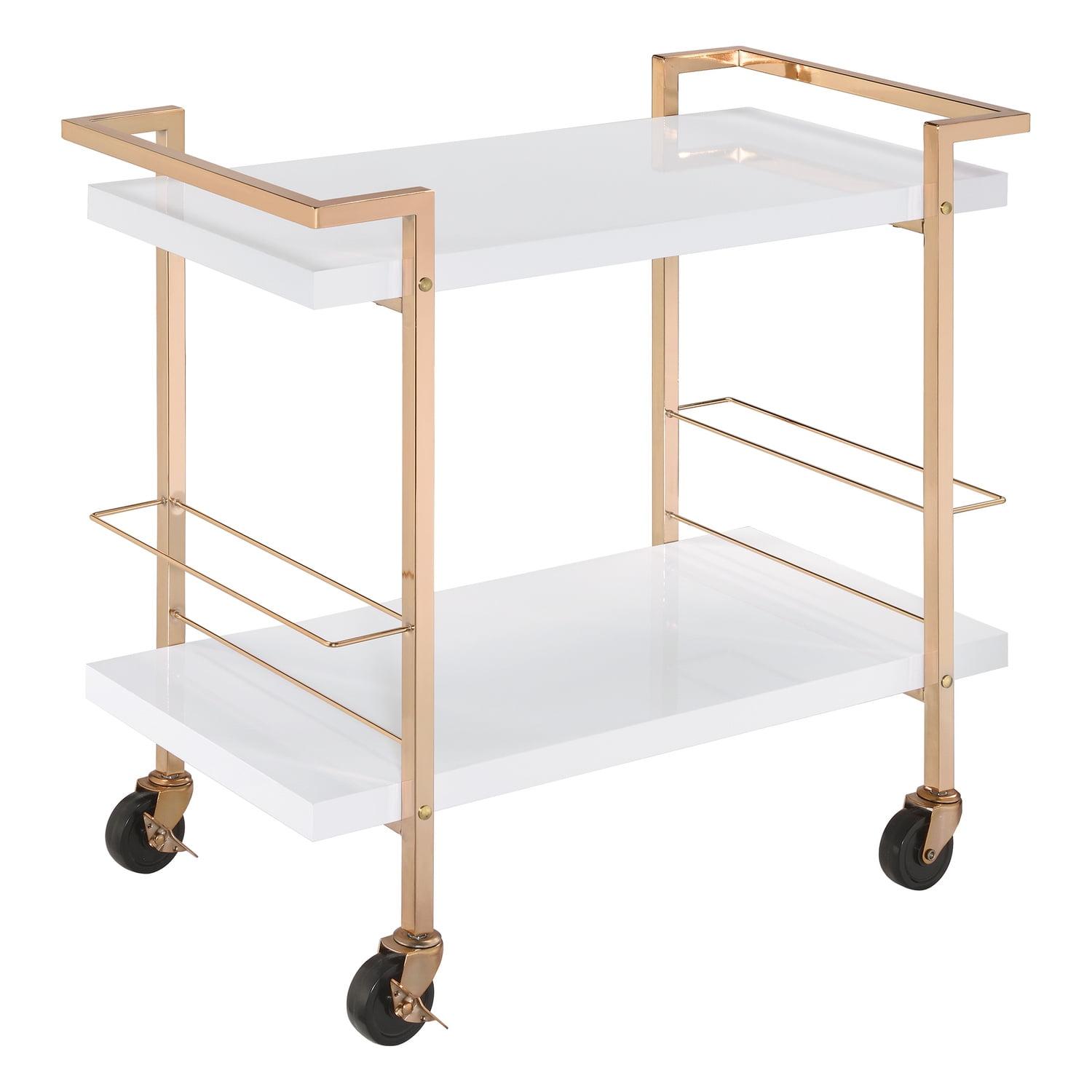 Alios Serving Cart in White Metal and Gold Frame