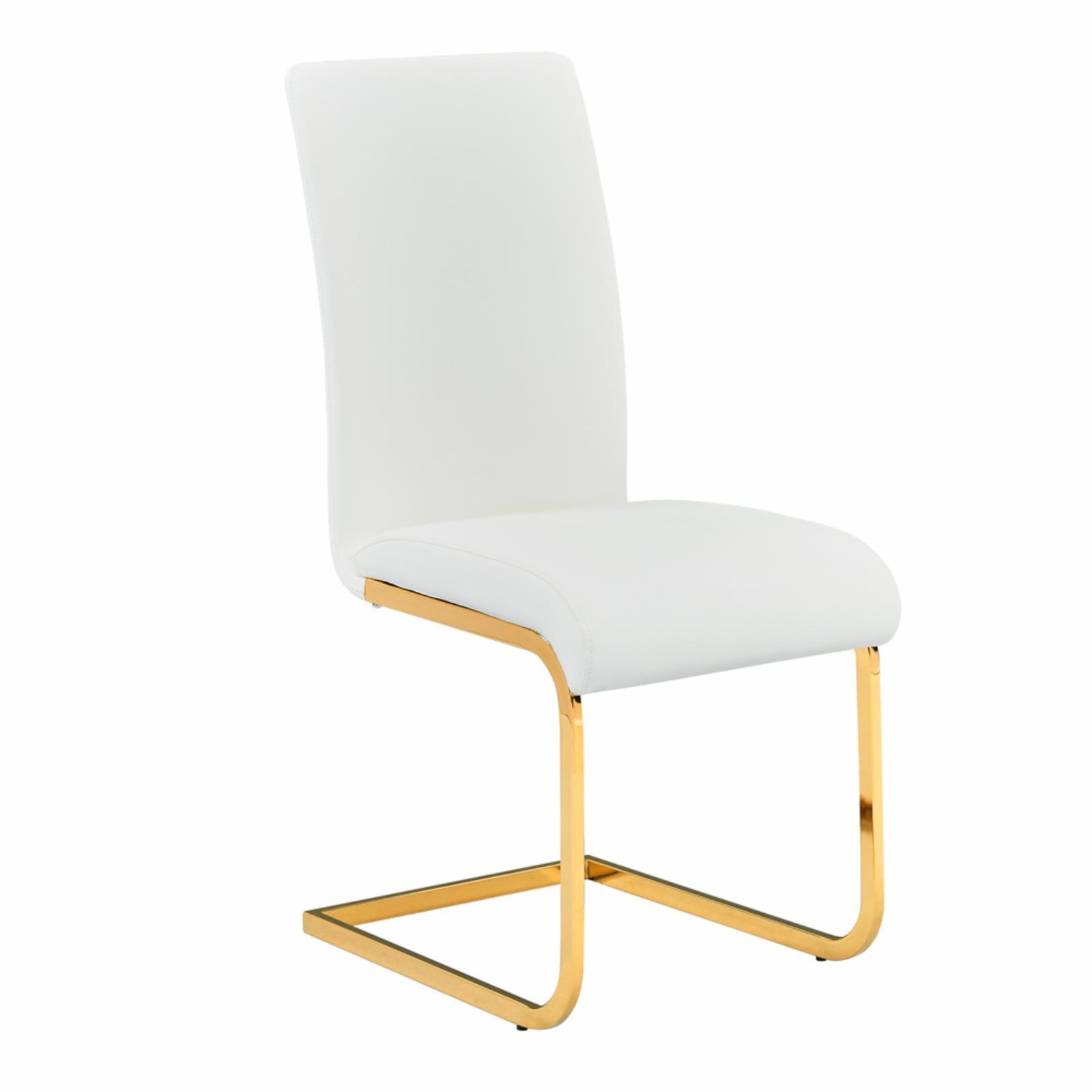 Alison Faux Leather Chrome Dining Side Chair in White/Gold (Set of 2)