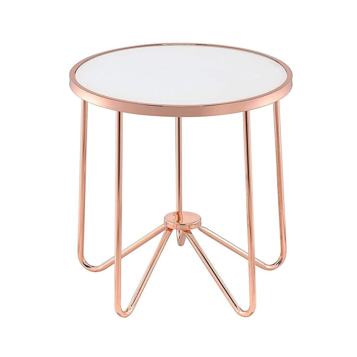 22" Round Rose Gold Metal & Frosted Glass End Table