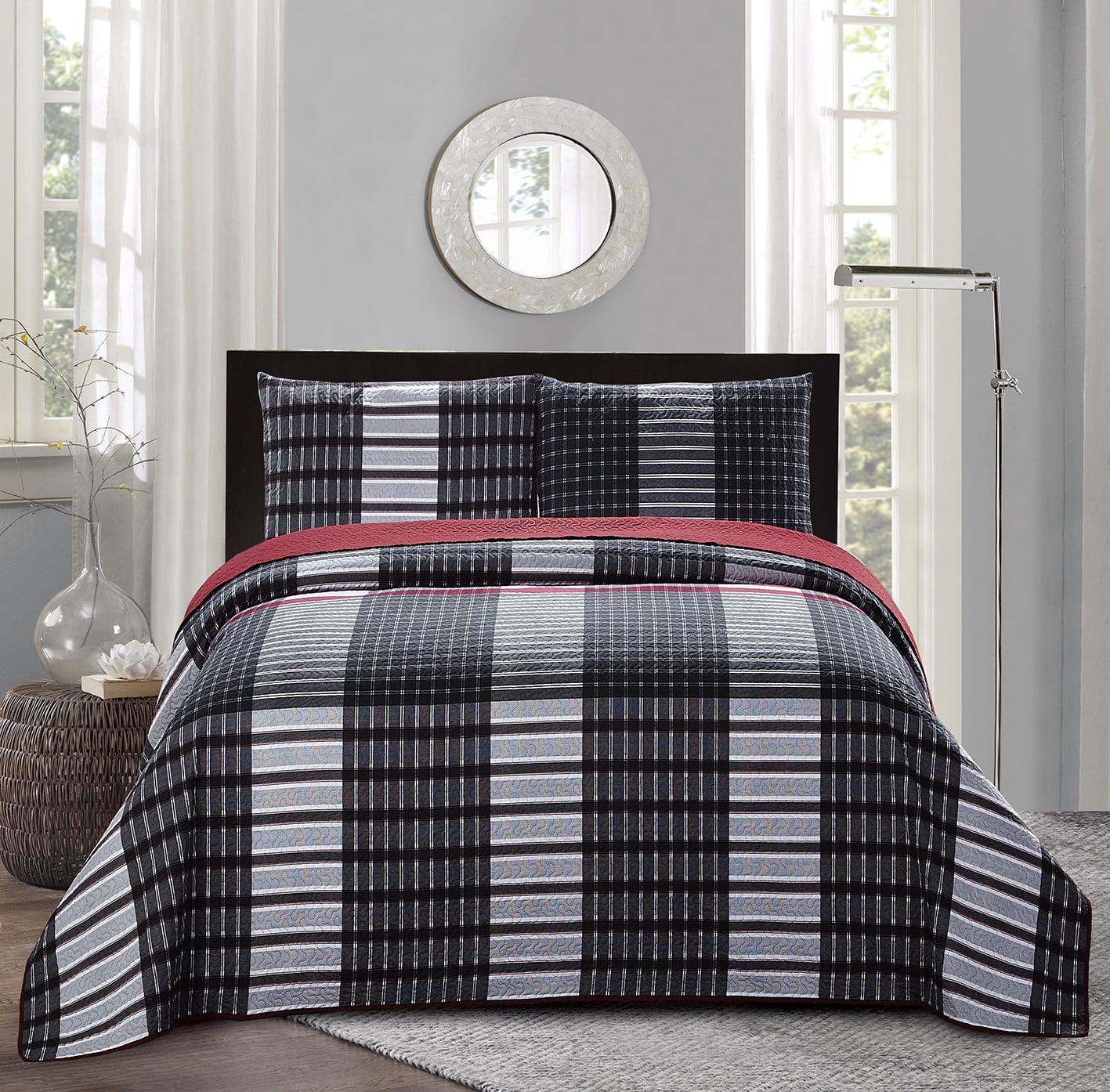 All American Collection New 2pc Plaid Printed Reversible Bedspread/Quilt Set