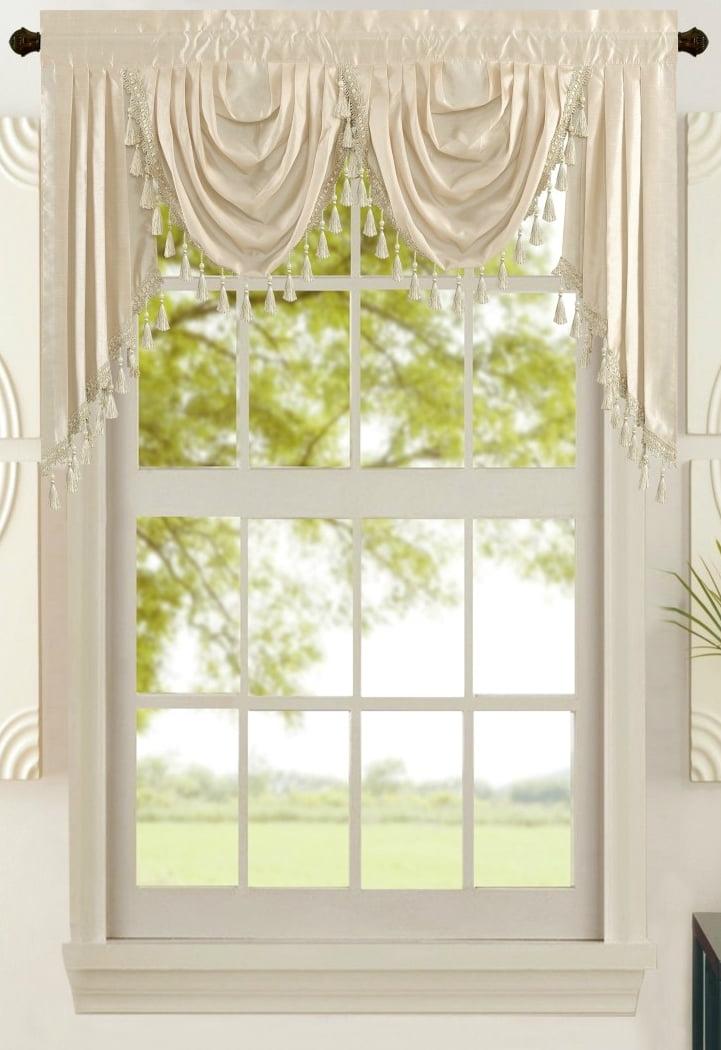 Beige Faux Silk Waterfall Valance with Tails