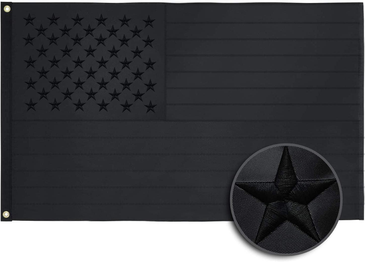 All Black American Flag 3x5 Ft All Black US Flag, Embroidered Stars, Sewn Stripes, Brass Grommets Black Flag, Heavy Duty USA Flags for Outdoor Blackout Tactical US Black Flag