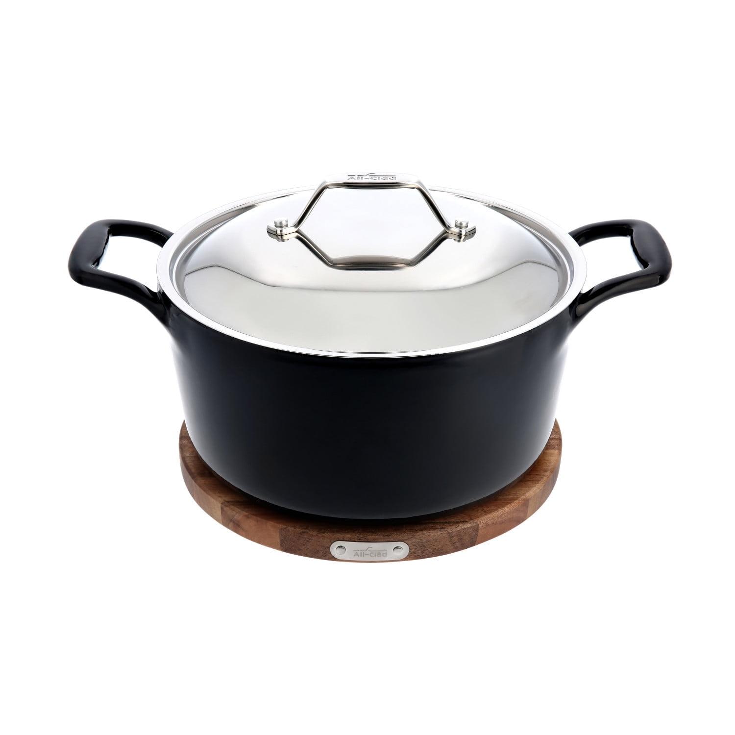 All-Clad 6 Quart Dutch Oven with Lid and Acacia Wood Trivet, Enameled Cast Iron