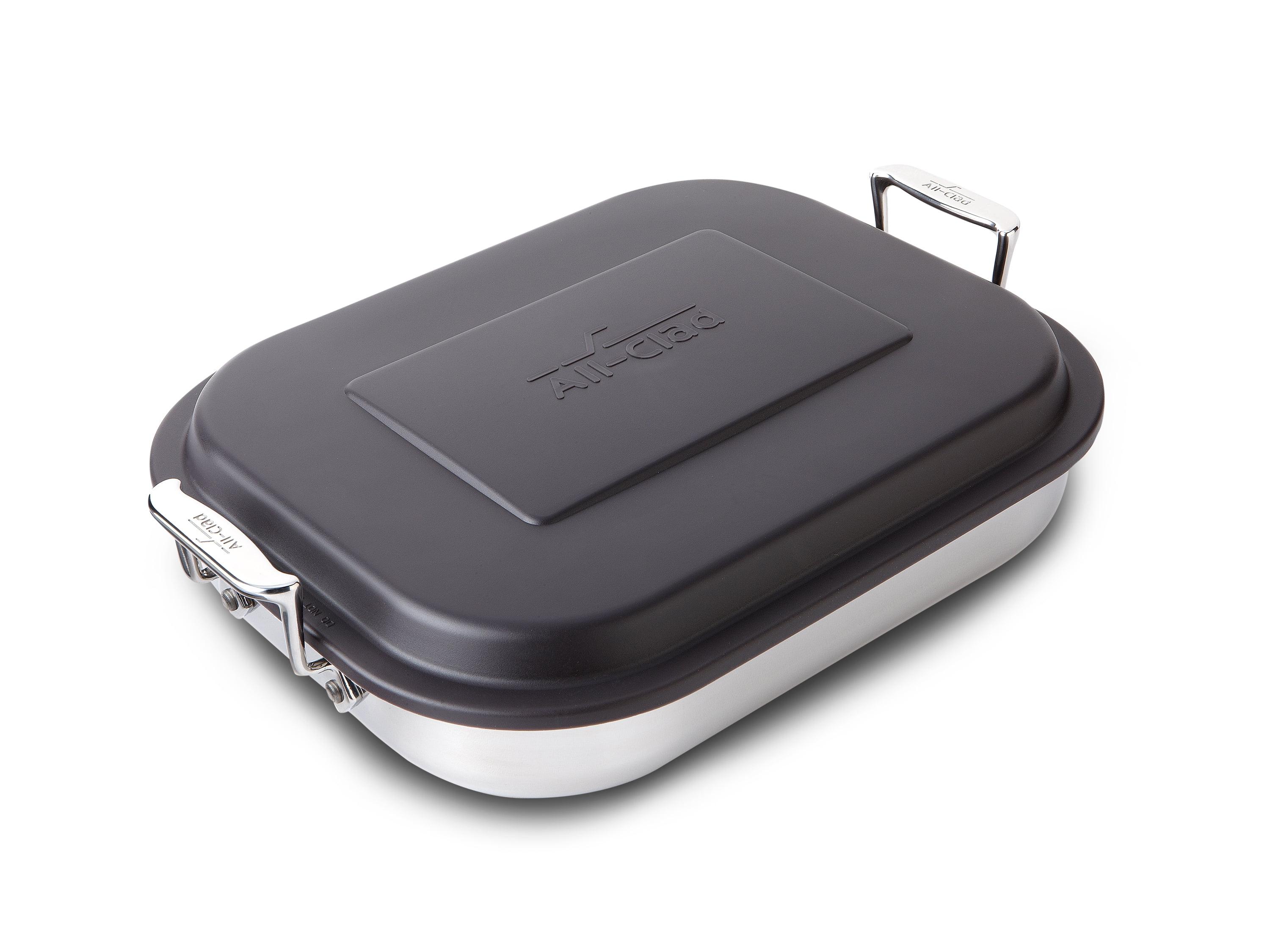 Stainless Steel Lasagna Pan with Black Lid, 14.5 x 11.75 x 2.5 inch