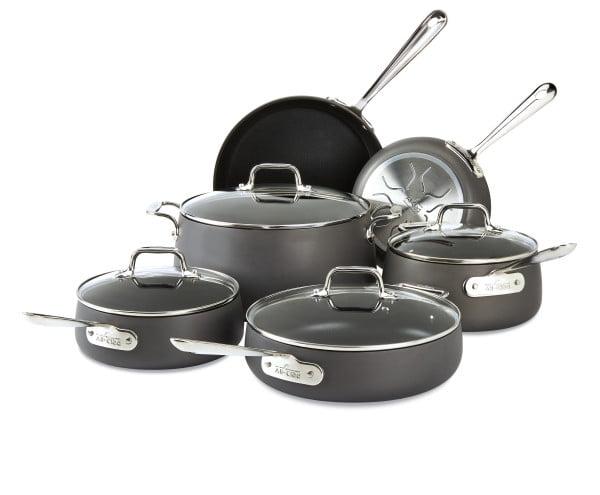 10-Piece Hard Anodized Nonstick Cookware Set with Stainless Steel Handles