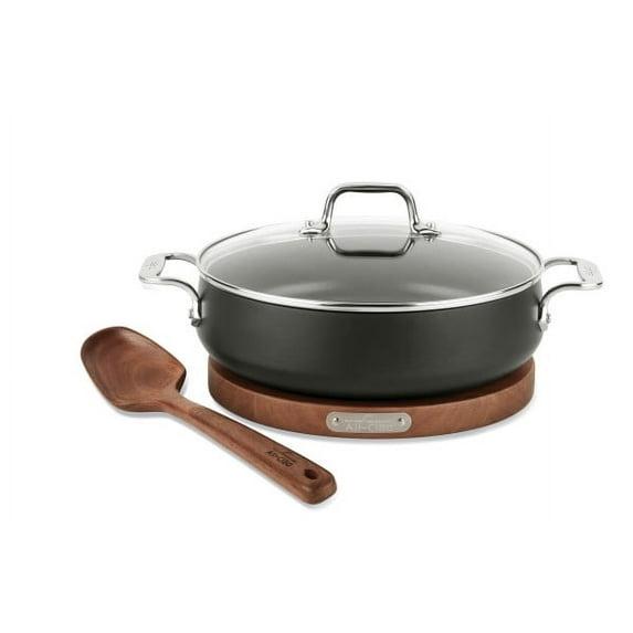 All-Clad 4 Quart Nonstick Sauteuse with Acacia Wood Trivet & Spoon and Glass Lid, HA1 Hard Anodized Cookware