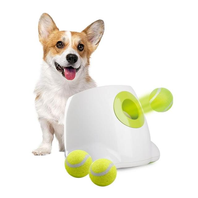 Automatic Dog Ball Launcher, Interactive Dog Ball Thrower with 10/20/30Ft Adjustable Distances, Dog Tennis Ball Thrower with 3 Tennis Balls