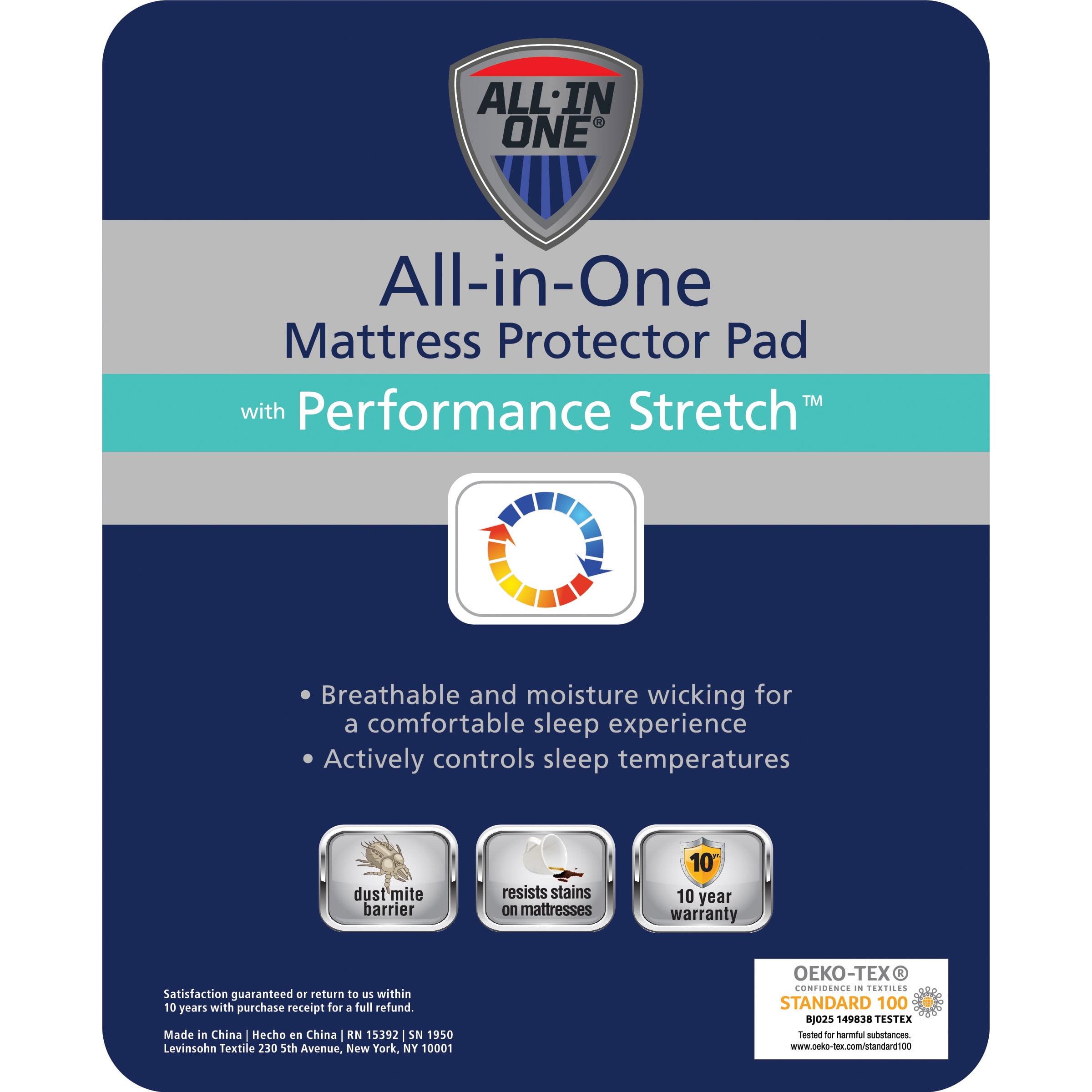 All-In-One Performance Stretch Moisture Wicking Fitted Mattress Pad, Full