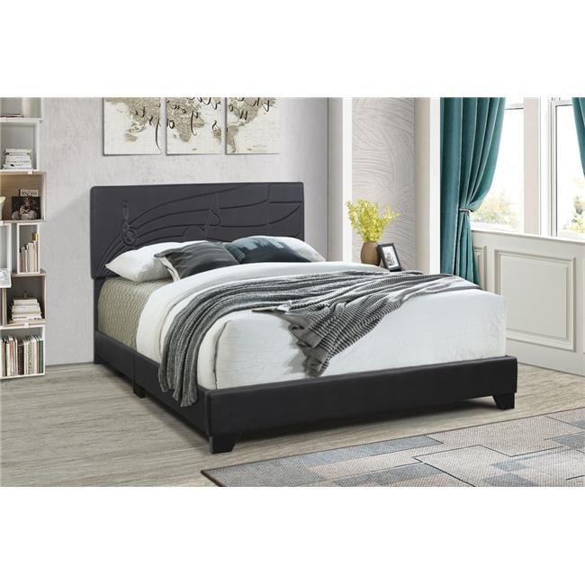 All-In-One Upholstered Bed, Black - Queen Size