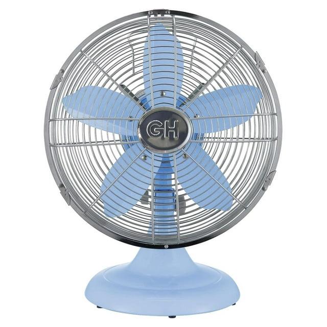 Good Housekeeping Good Housekeeping's All-Metal 12" Retro Desk Office Table Fan with Wide Oscillation, 3-Speed Settings & Carrying Handle (Multiple Finishes Available)