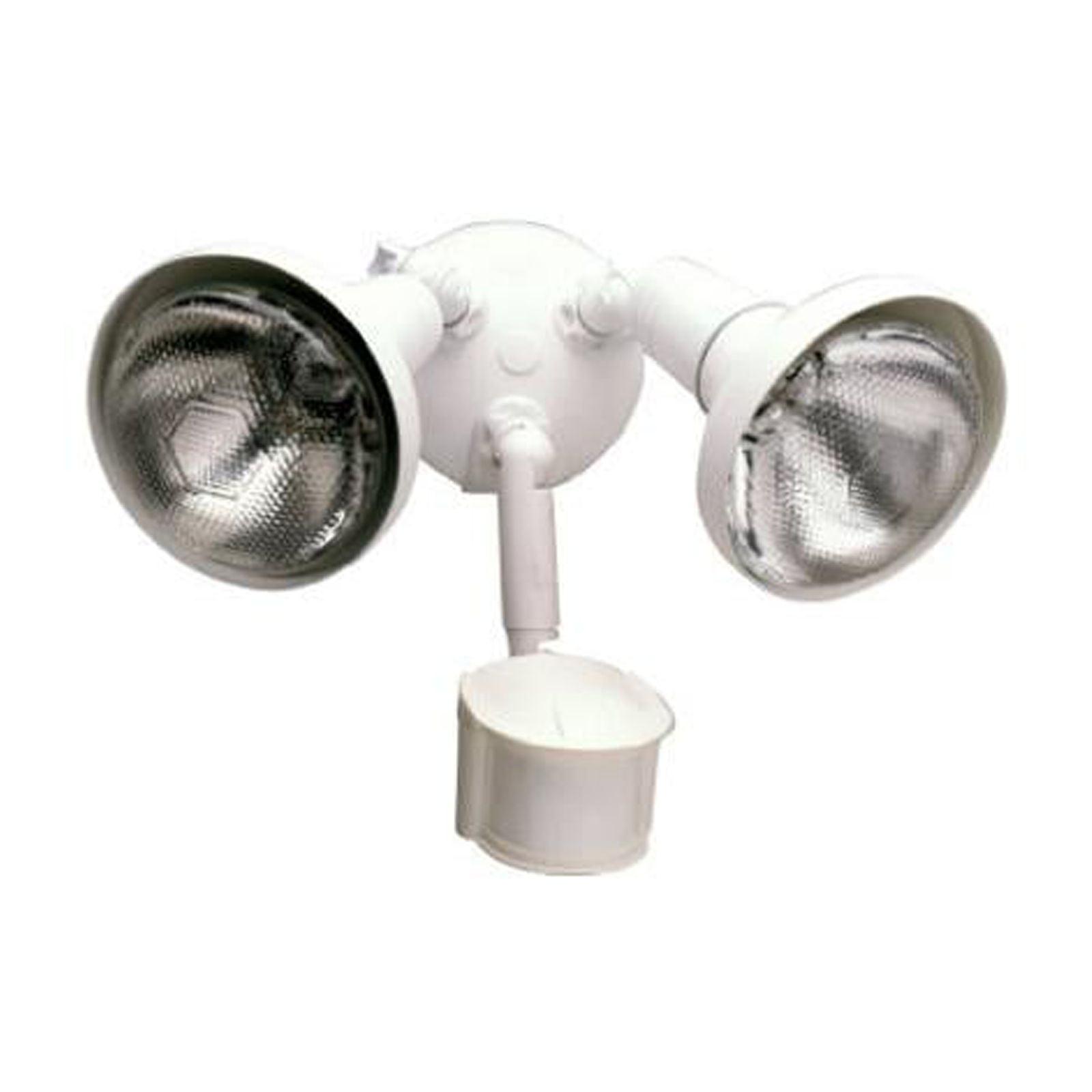 White Motion-Sensing Dual Bulb Outdoor Floodlight