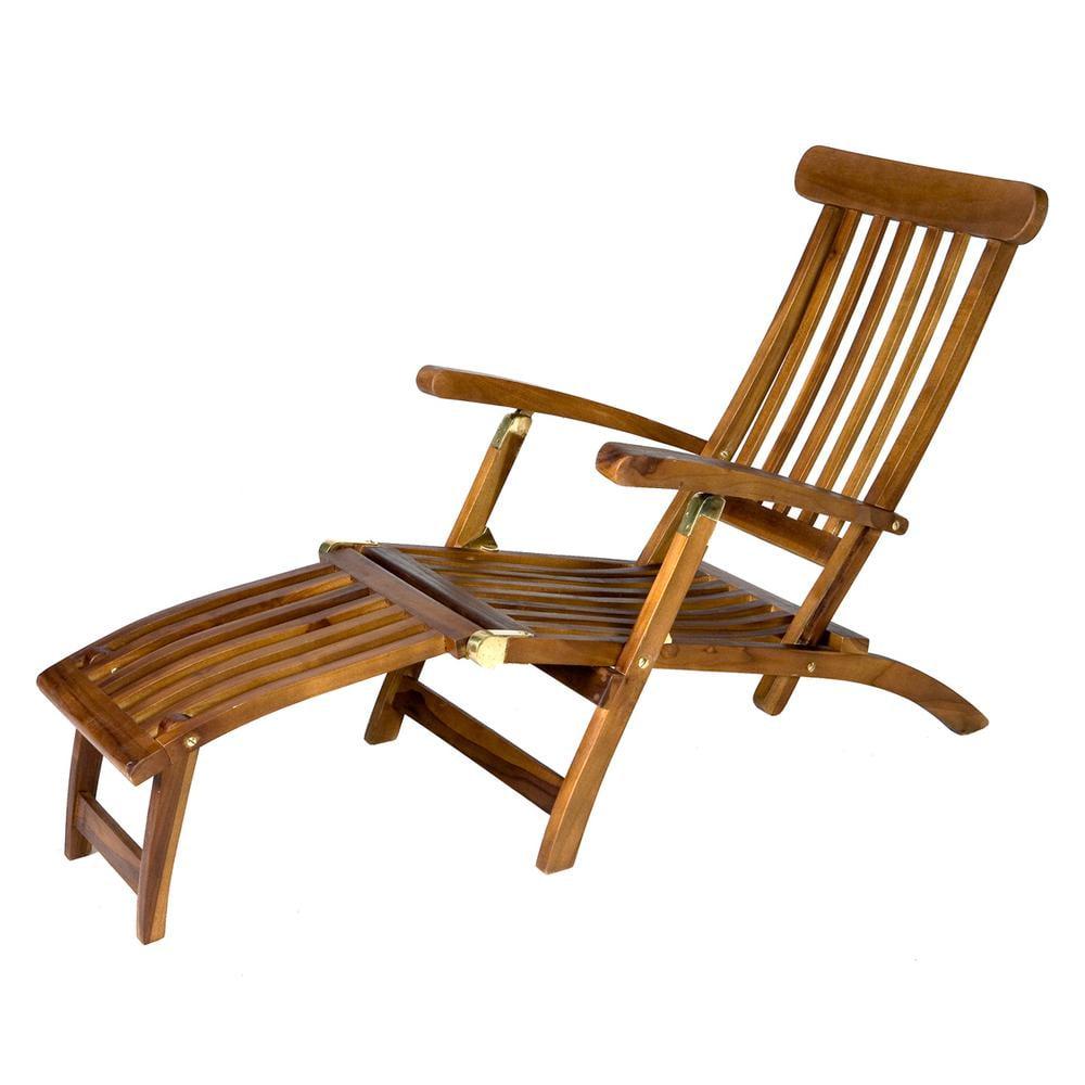 Java Finish Teak 5-Position Steamer Chair with Brass Hardware