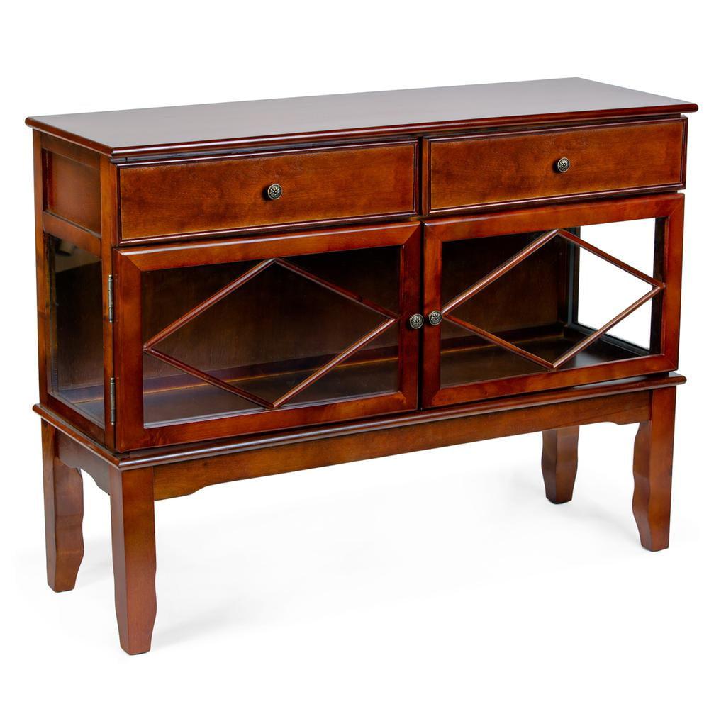 Classic Brown Wood Glass Door Dining Buffet Cabinet