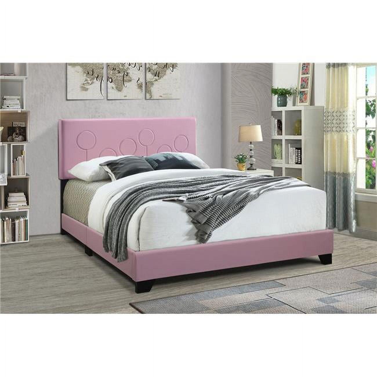 Queen Bubblegum Pink Faux Leather Upholstered Bed with Headboard